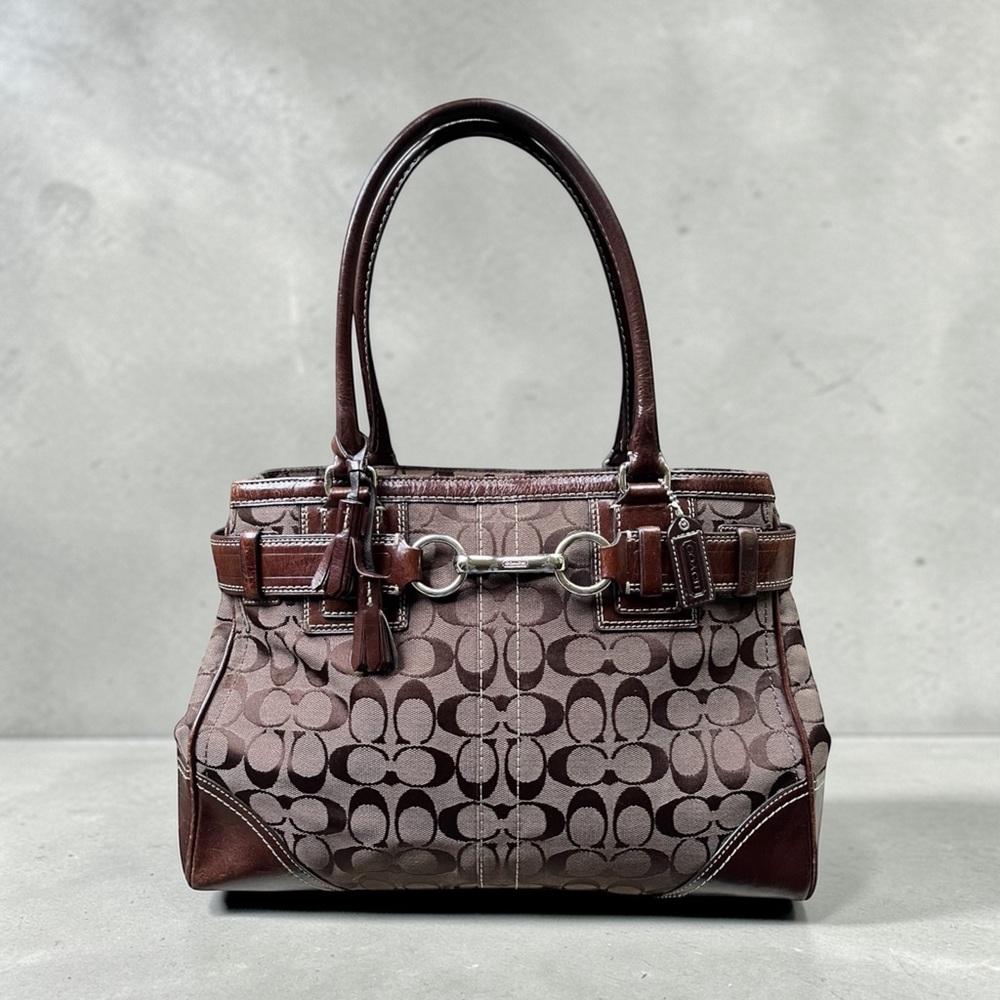 Coach Brown Signature Canvas Satchel with Leather Trim - Picture 15 of 15